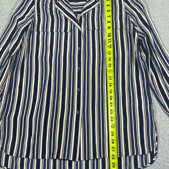 Lafayette 148 NY 100% Silk Blouse Navy Beige White Striped Long Sleeves W SZ M - Picture 8 of 8